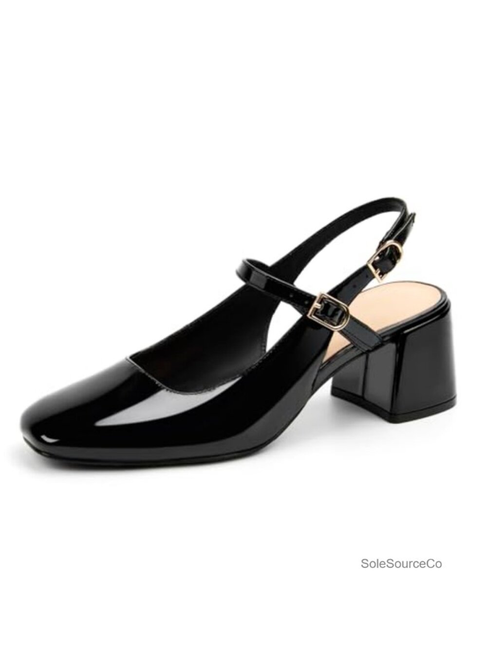 Women's Mary Jane Chunky Low Block Heels Pumps Square Toe Faux Leather Dress